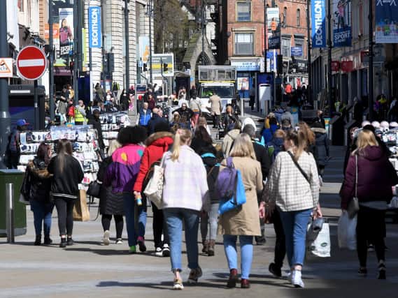 People shopping in Leeds as lockdown eases