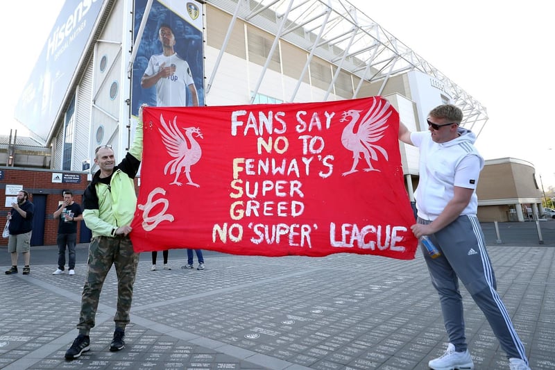 Liverpool fans also joined Leeds fans outside Elland Road to protest.