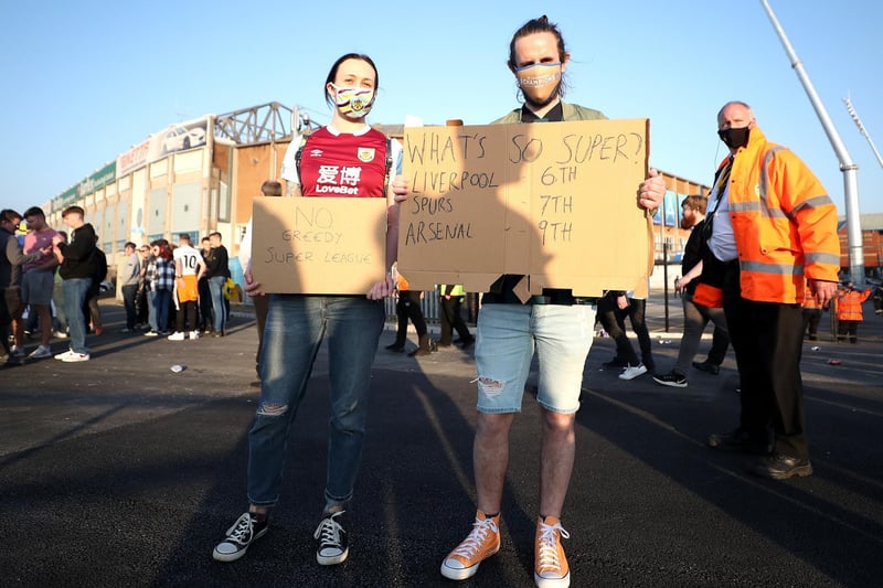 "What's so super?" Fans protest outside Elland Road.