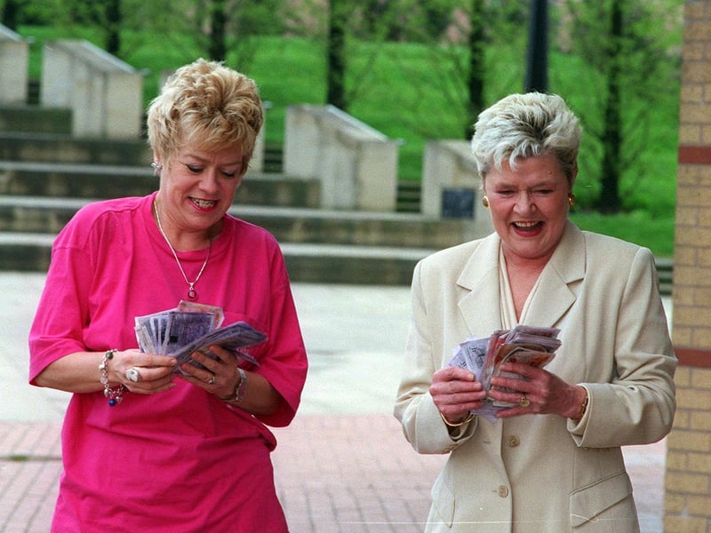 Pools winner Viv Nicholson (right) with actress Rosemary Ashe, who was playing her in a West Yorkshire Playhouse production about her life.