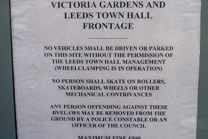 This notice of byelaws was put up outside Leeds City Art Gallery warning against the use of roller blades and skateboards.