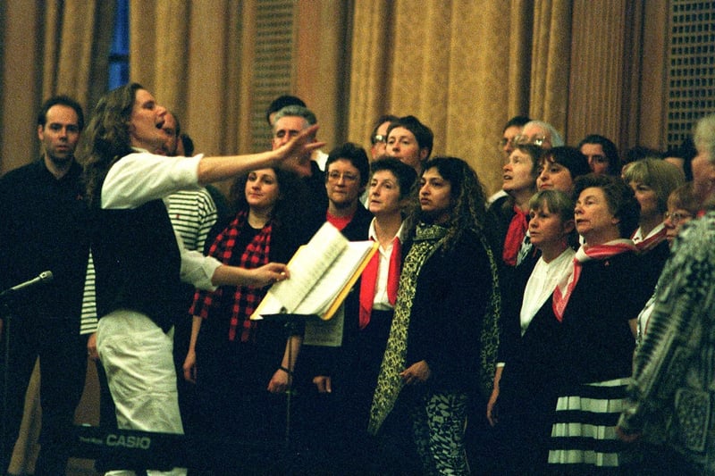Members of the Leeds People's Choir, pictured during their concert at Leeds Civic Hall to raise funds for the Cancer Research Campaign.