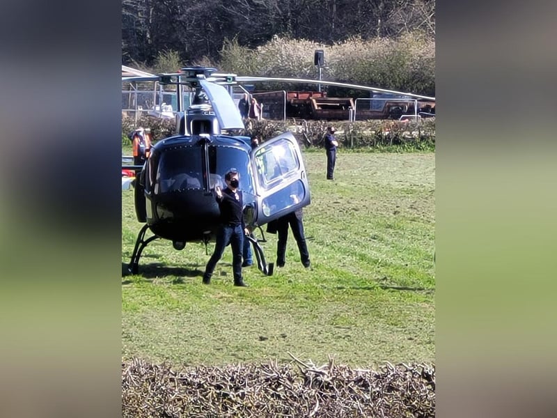 The A-list star waving by a helicopter, which had been seen flying over Scarborough. Photo courtesy of Pear Tree B and B and Holiday Cottages.