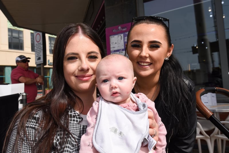 Sophie and Abbie Byrne with 3-month-old Ava Grimes.