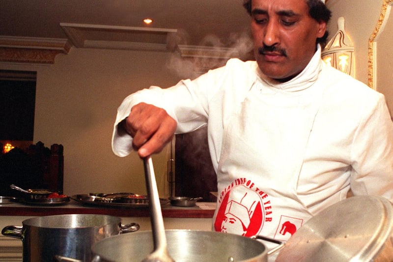 Mohammed Aslam, owner of Aagrah chain, cooking at his Pudsey restaurant in February 1996.