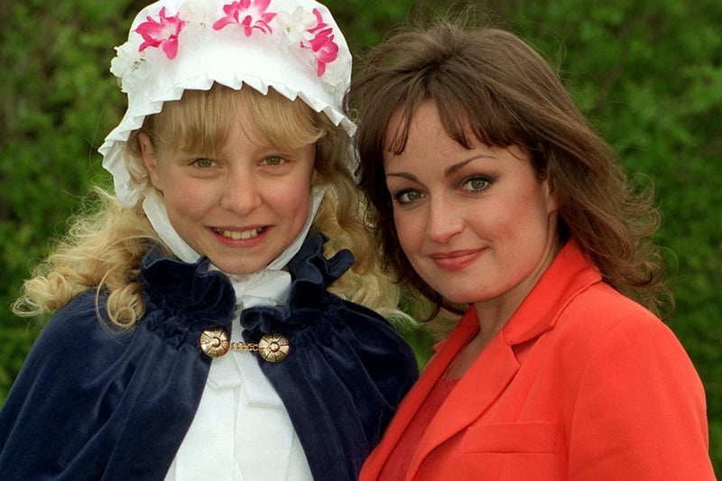 Pudsey Carnival queen Hayley McDermott is pictured with Emmerdale star Jacqueline Pirie, who played Tina Dingle in the soap, in May 1996.