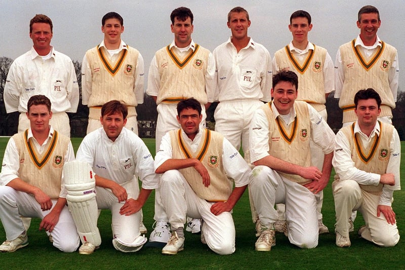 Pudsey St Lawrence in April 1996. Back: Ashley Metcalfe, James Smith, James Poutch, Ian Priestley, Gareth Clough and David Robertshaw. Front: Craig Thomas, James Goldthorpe, Chris Scott, Adrian Rooke and Stewart Smith.