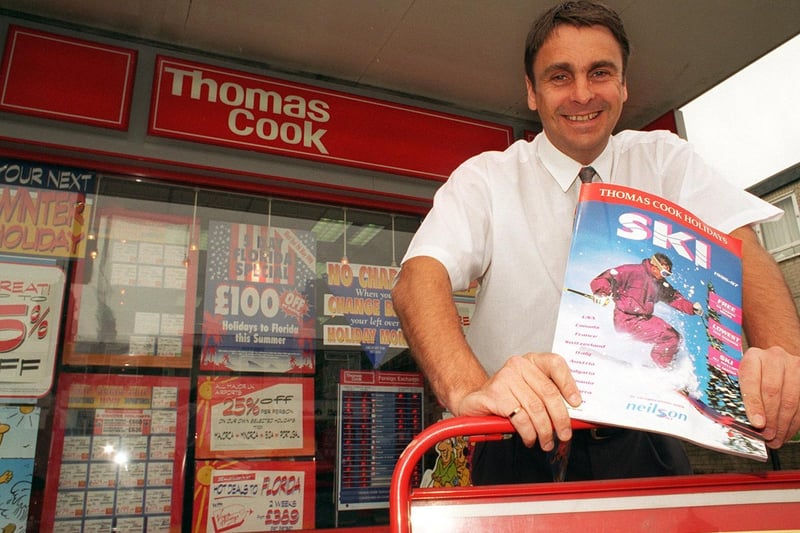 Did you Thomas Cook it at the Pudsey branch back in the day? Pictured in May 1996 is branch manager Mike Pritchard with the new 1996/97 ski brochure.