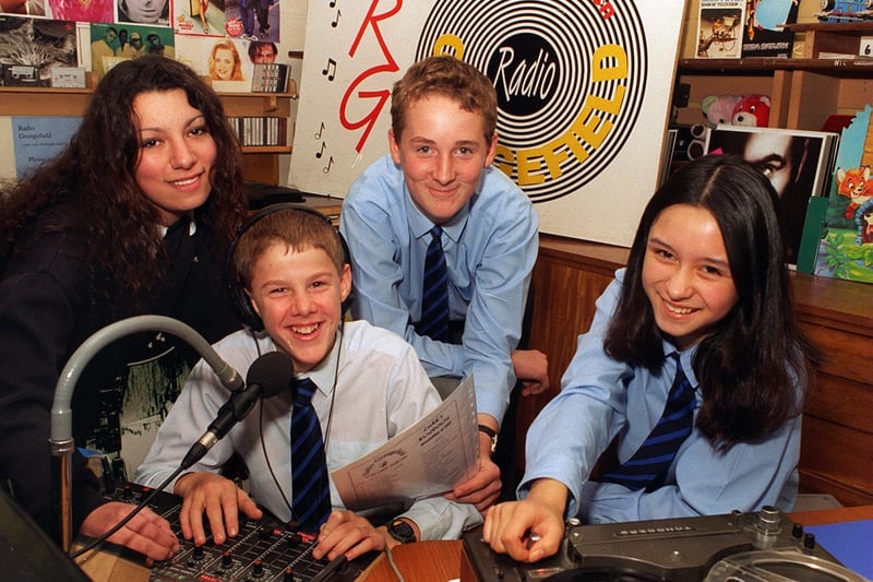 Radio Grangefield was preparing to his the airwaves. Pictured, from left, are students Ayshea Haouar, Andrew Poyser, Richard Poyser and Marissa Earnshaw.