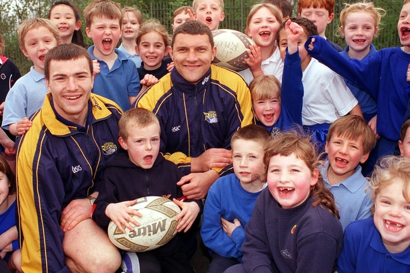 Leeds Rhino's captain Iestyn Harris and Barrie McDermott visted Adel Primary ahead of the Challenge Cup final at Wembley. The Rhinos went on to beat London Broncos 52-16.