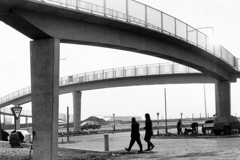 November 1975 and work was all but completed on a pedestrian bridge built over the Harehills Lane - York Road junction.