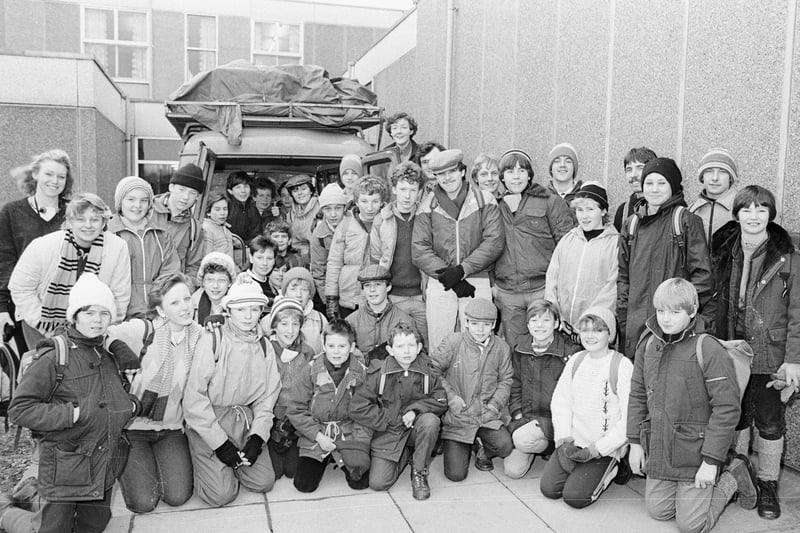 Pupils at Allerton Bywater Comprehensive school stopped for a photo before setting off on a 60 mile walk in February 1985.