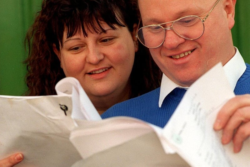 Woodflesford's Kevin Brook and Mandy Sadler picured reading lost Emmerdale scripts in January 1997.
