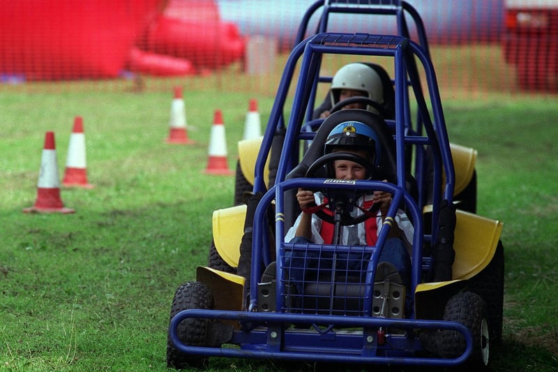 Luke Fairburn is in the lead on the go-kart track at Rothwell Carnival held at Springhead Park in July 1997.