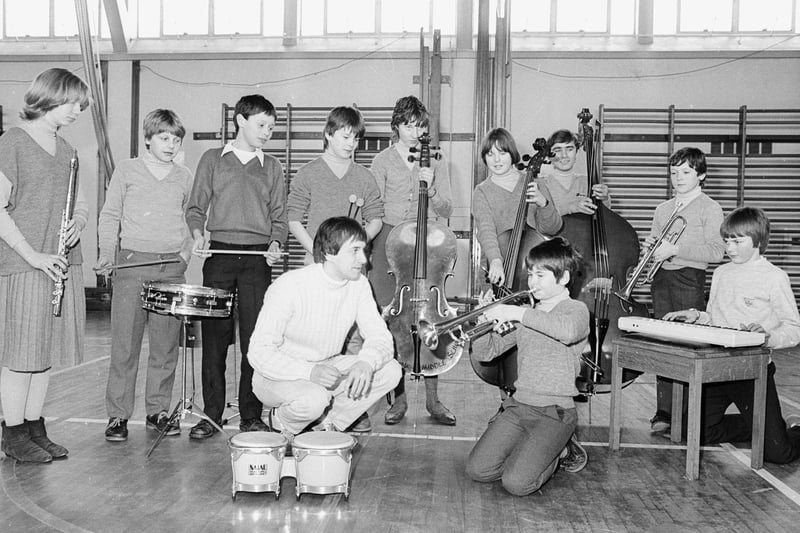 London Dance Theatre brought a whole host of instruments to show off to students at Crigglestone Middle School in February 1985.