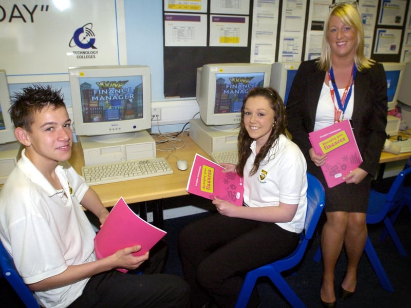 Scarborough Building Society visits Filey School. Students Ross Adams and Vanessa Russell are pictured with Susan Symonds from the building society.