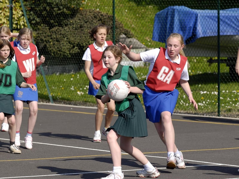 Action from Lindhead (green) v Gladstone Road at a primary school netball tournament.