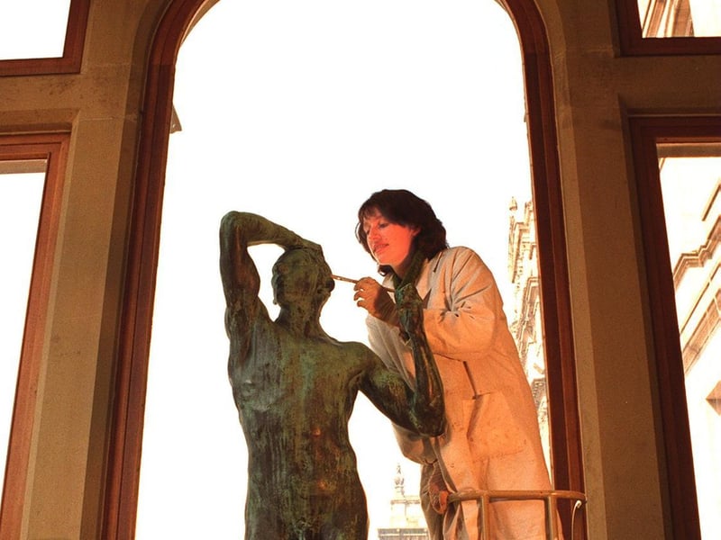 Specialist conservator Madame Yannick Minvielle-Debat helps restore life-size male nude figure Rodin's The Age of Bronze at Leeds City Art Gallery.