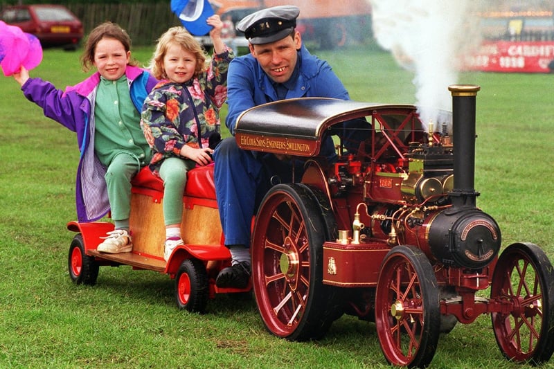 Temple Newsam hosted the Leeds Steam Spectacular. Pictured is Tim Cox giving a ride to his young nieces Natalie and Francesca on a quarter size replica of a John Fowler road locomotive.