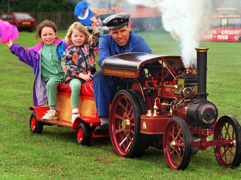Temple Newsam hosted the Leeds Steam Spectacular. Pictured is Tim Cox giving a ride to his young nieces Natalie and Francesca on a quarter size replica of a John Fowler road locomotive.