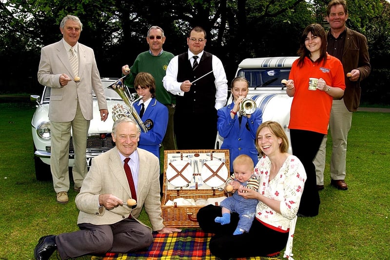 Organisers of 'Picnic on the Stray', get ready for the biggest Egg & Spoon Race. Helping with the event were back row from left Rotary Club of Harrogate President Elect John Simm, Chris Robinson from Harrogate MG Club, Harrogate High Concert Band members Matthew Baird, Garry Hallas and Rachel Scurr, Sam Gibson from Yorkshire Tea and Vice President of the Rotary Club of Harrogate Tony Hill. Front row from left are Andy Wilkinson from Hospital Friends, and Rachel Bailey with her son William.