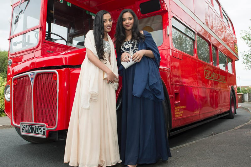 Sabba and Lamma looked glamorous as they posed in front of a bus at the Outwood Grange prom in 2014.