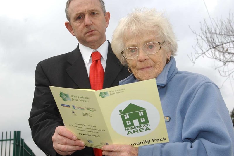 Homewatch, a scheme aimed at cracking down on vulnerable householders being targeted by rogue traders and bogus callers was launched in Harehills. Pictured is pensioner Irene Paul with Coun Keith Wakefield.