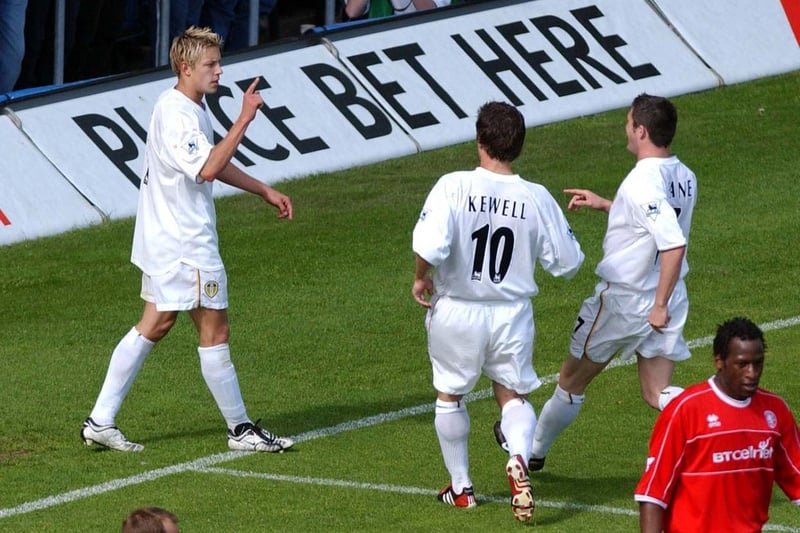 Striker Alan Smith celebrates scoring what proved to be the only goal of the game after 63 minutes.