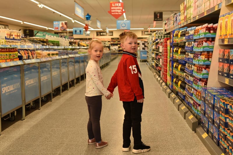 Harry and Ava visited the new Aldi before it opened in their class bubble, photo by Neil Cross.