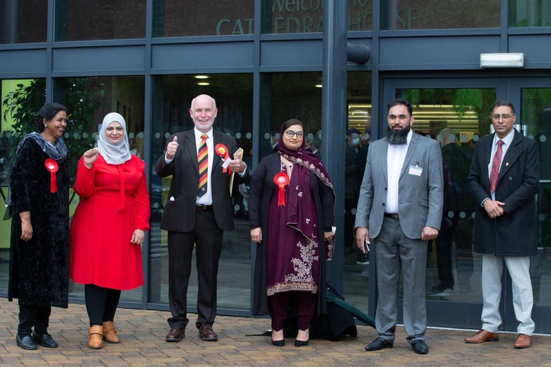 Members of the Labour team outside Cathedral House in Huddersfield
