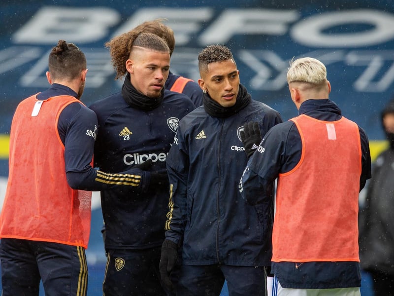 England international midfielder Kalvin Phillips, second from left, and Brazilian star winger Raphinha, third from left, returned from injury as Whites substitutes. Picture by Bruce Rollinson.