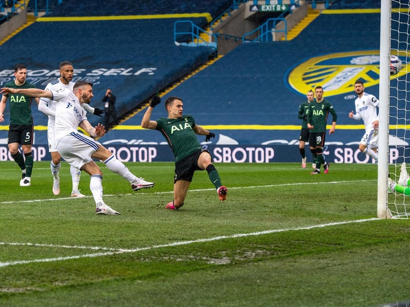 Stuart Dallas, playing in his 'old position' of a winger, fires Leeds ahead in the 13th minute. Picture by Bruce Rollinson.