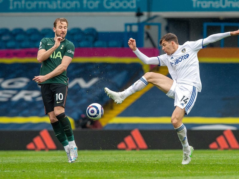 Leeds United's Spanish international centre-back Diego Llorente, right, battles it out with Kane. Picture by Bruce Rollinson.