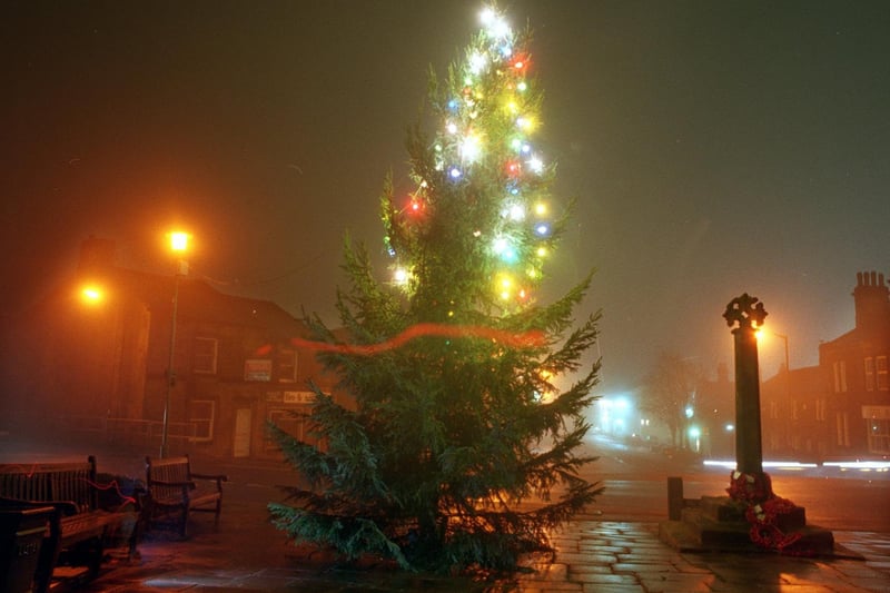 Guiseley's Christmas tree with lights only on the top to stop vandalism.