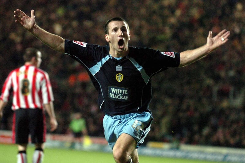 Liam Miller celebrates scoring what proved to be his only goal for Leeds United. He made 28 appearances for the Whites.
