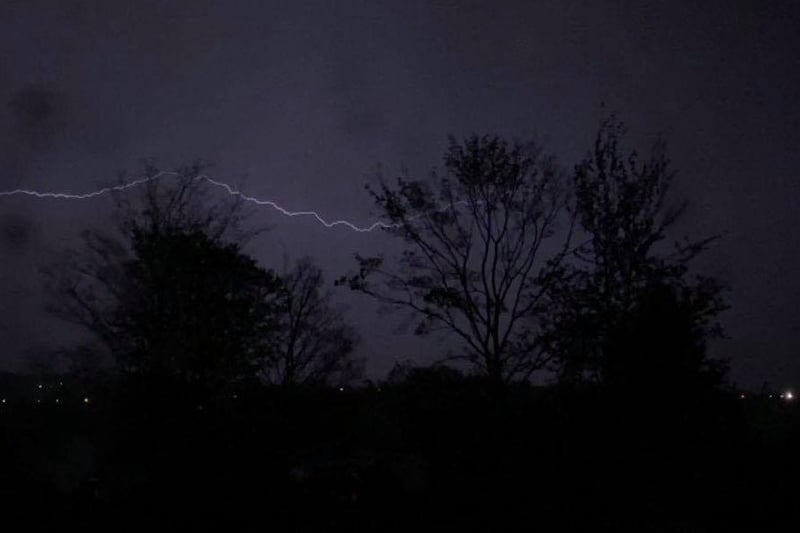 A bolt of lightning flashes through the sky over Wakefield.