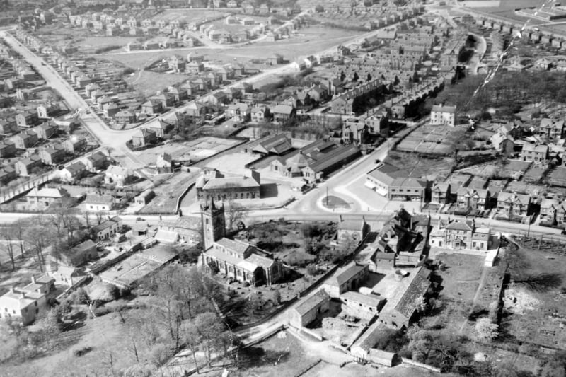St Mary's Church is the main focus of this aerial view of Whitkirk.