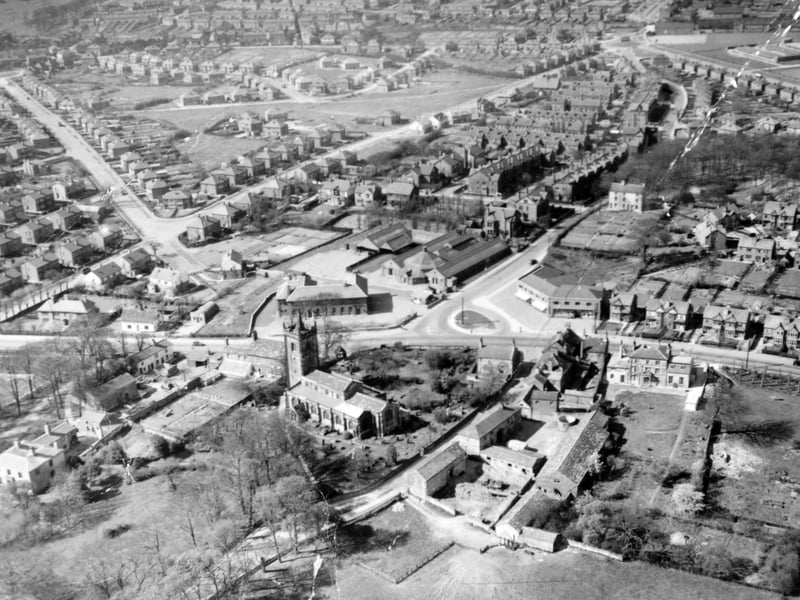 St Mary's Church is the main focus of this aerial view of Whitkirk.
