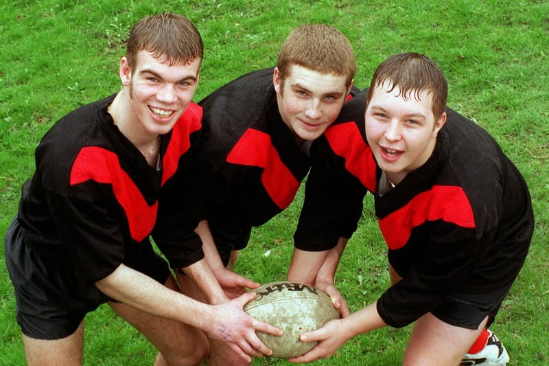 Bruntcliffe High School rugby league players, from left, Graeme Thompson, Michael Wainwright and Gavin Sheffield. The trio were selected for the Yorkshire U-16s side to tour South Africa.