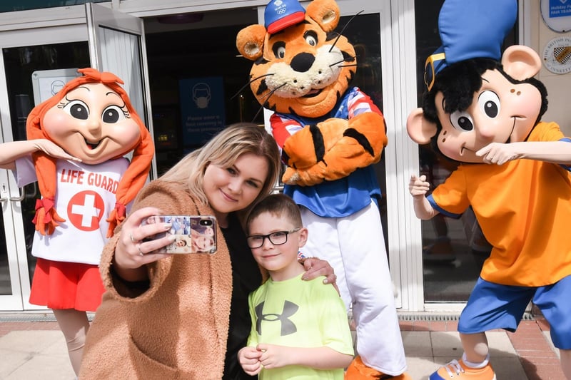 Chantel Frank visits Haven Cala Gran Holiday Park with 5-year-old George, and meets mascots Polly, Rory and Ned.