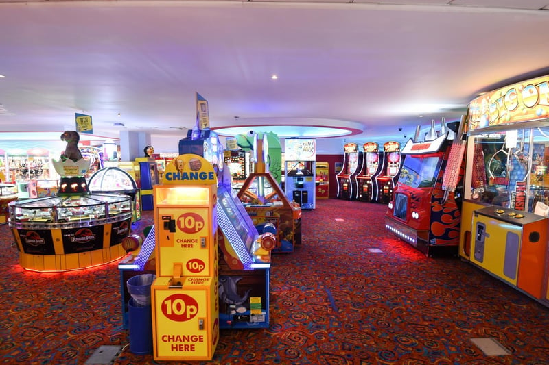 The arcade at Cala Gran. Everything is cleaned by staff throughout the day during the pandemic, and masks are required in indoor areas.