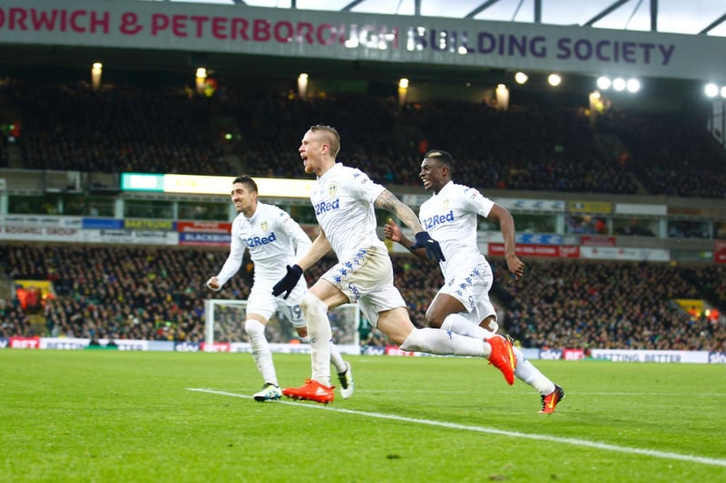 Pontus Jansson celebrates scoring against Norwich City during the Championship clash at Carrow Road in November 2016.