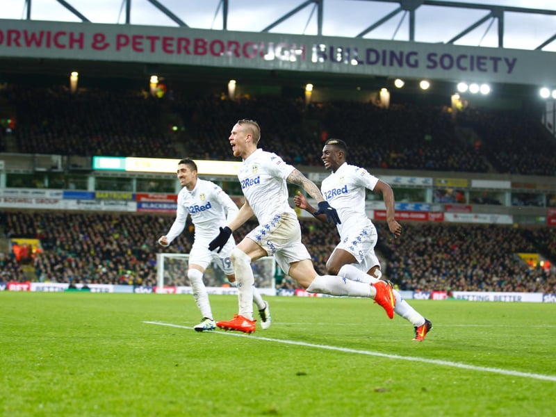 Pontus Jansson celebrates scoring against Norwich City during the Championship clash at Carrow Road in November 2016.