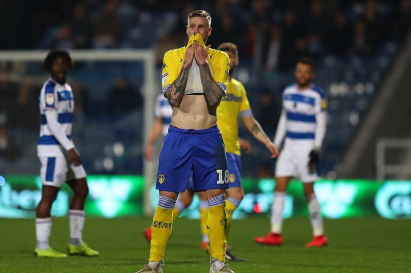 Pontus Jansson reacts during the Championship clash against Queens Park Rangers at Loftus Road in February 2019.