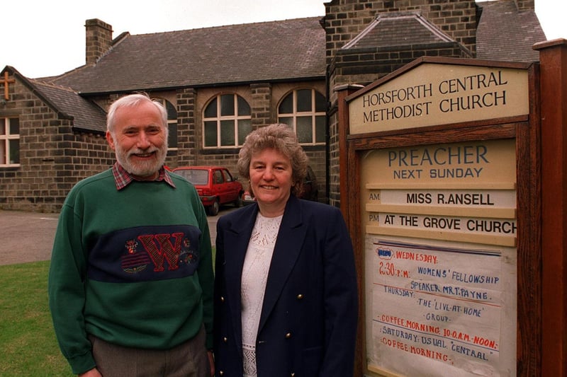 Ken Faulkes and Barbara McLaren outside Horsforth Central Methodist Church in April 1997.