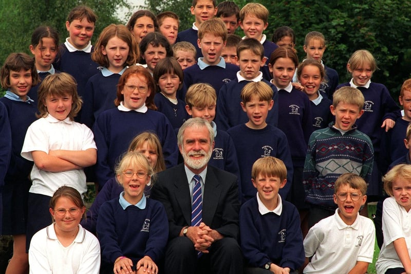 Retiring headteacher David Lofthouse with some of his pupils at Newlaithes Junior & Infant School in July 1997.