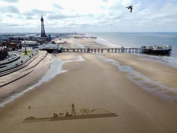 To mark the big day, a 70m etching of the town’s skyline – including the Tower, Central Pier’s big wheel, and the Big One – was raked into the sand on the beach.
