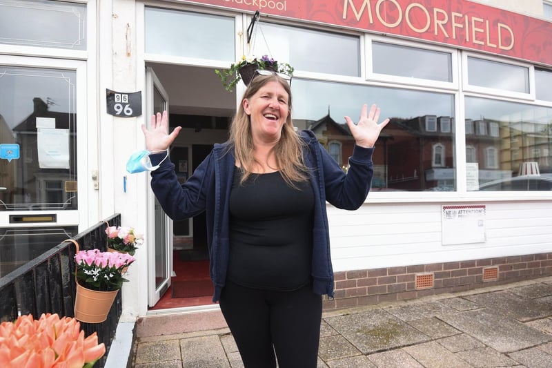 Janette Cassidy celebrating the reopening of the Moorfield Hotel in Hornby Road.