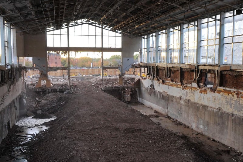 Inside Wigan International Pool during demolition in 2009.