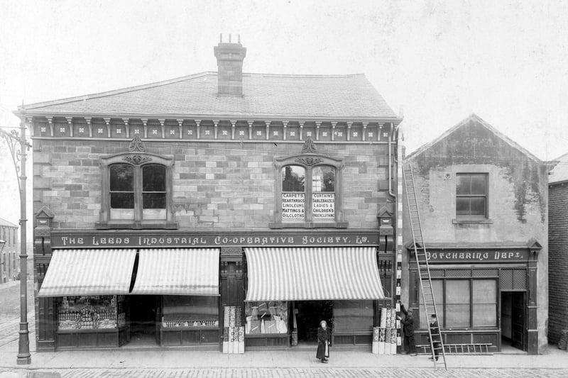 A view of the Leeds Industrial Co-operative Society on Town Street in May 1906. The general store can be seen with butchering department on the right.